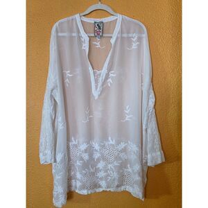 Johnny Was Ellie Sheer Cupro white tunic top Plus Size 1X